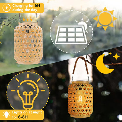 Outdoor Hanging Rattan Solar Lantern